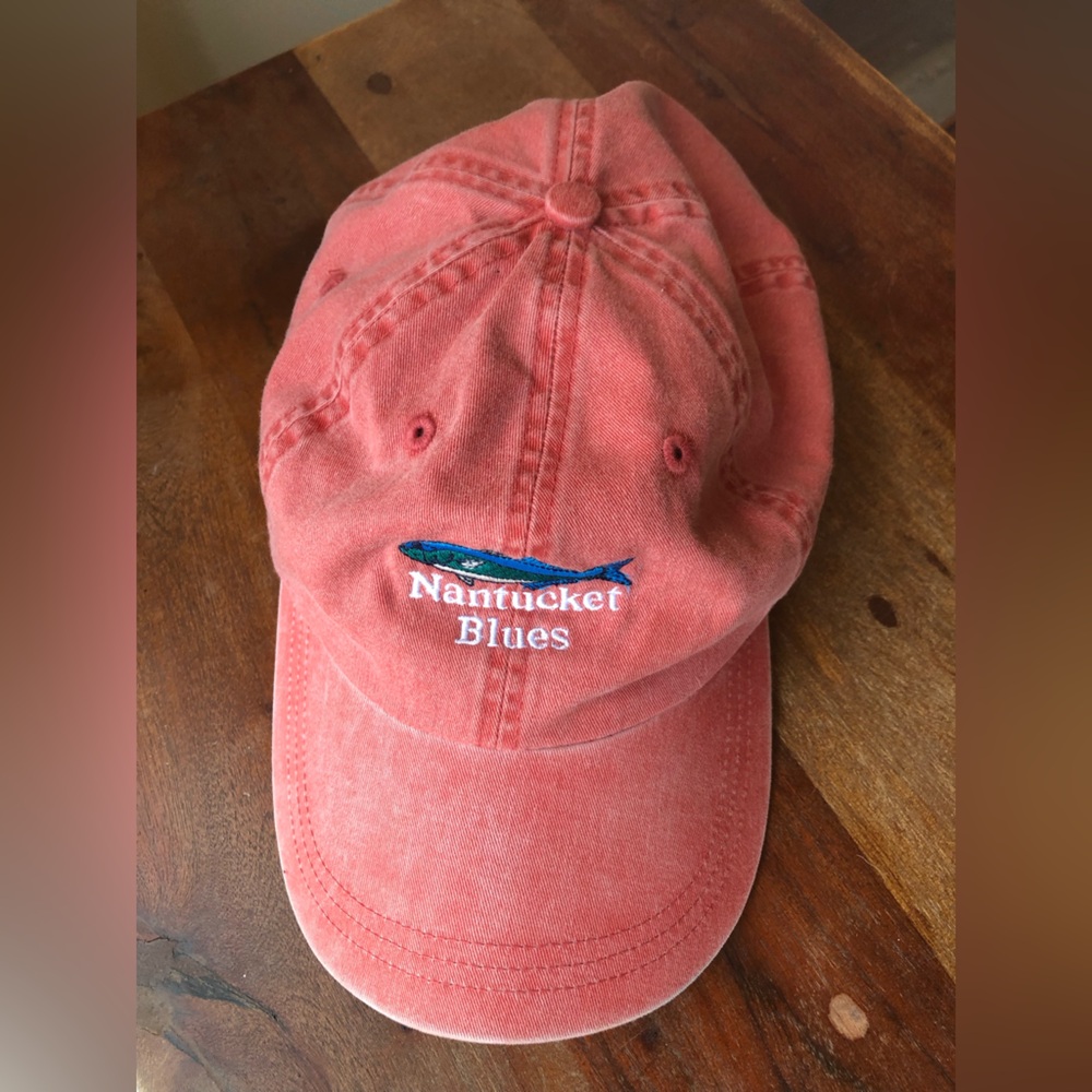 Vintage Nantucket Blues fish baseball hat leather strap Headgear